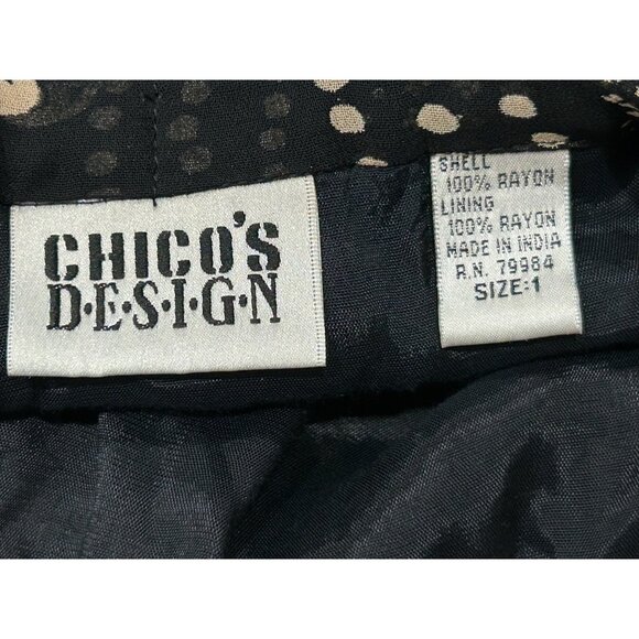 Chicos Design Floral Dot Midi Skirt Black Beige Sz M Rayon Boho Whimsigoth - Picture 6 of 11